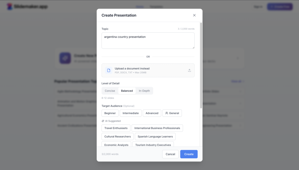 SlideMaker AI slide editor with customizable presentation templates