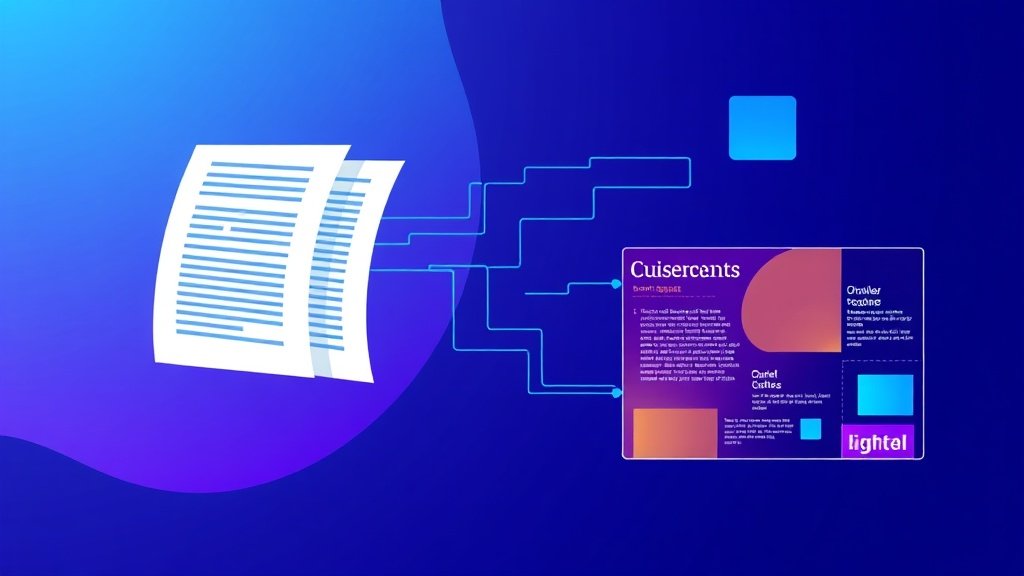 Abstract concept showing text documents converting into colorful presentation slides